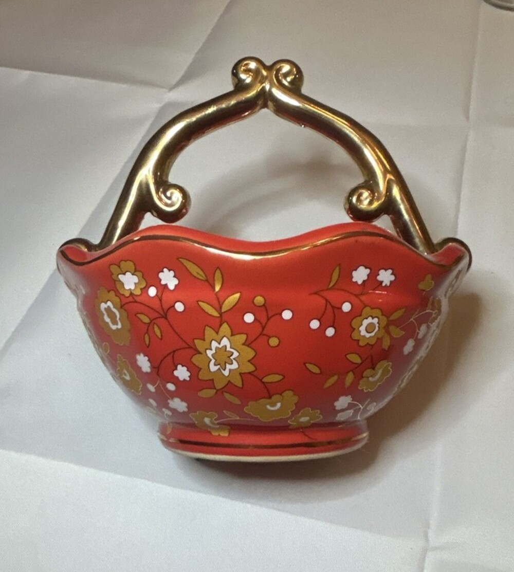Vintage Antique CHINESE Gold & Red Basket Bowl UNIQUE DESIGN